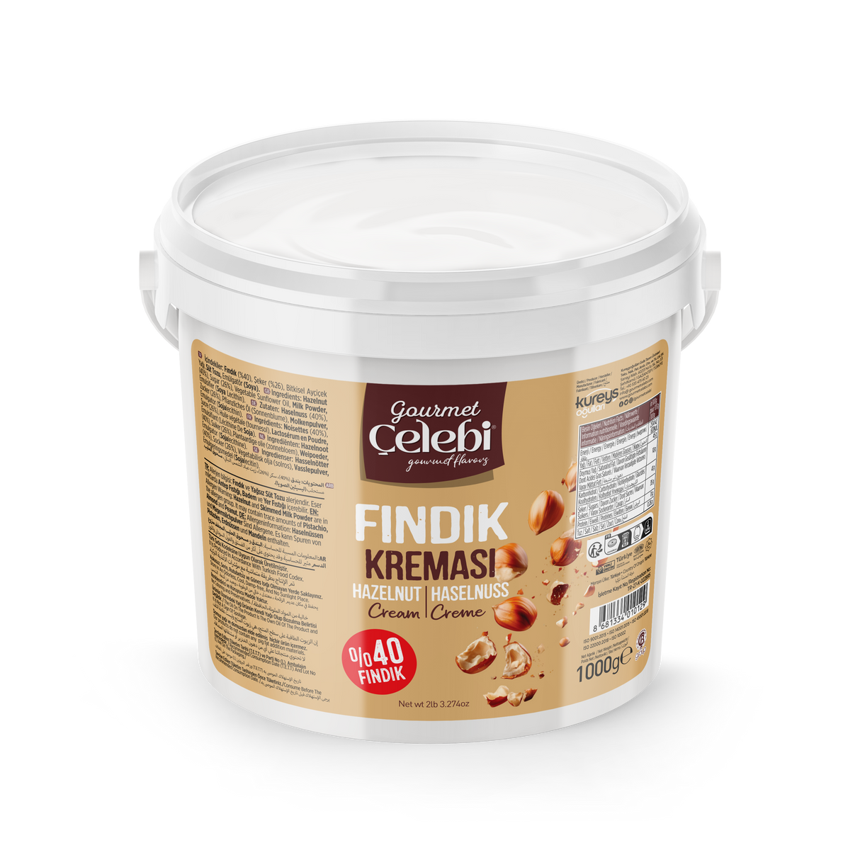 Celebiogullari Professional Hazelnut Cream (40% Hazelnut) - 500g, 1kg & 5kg Buckets