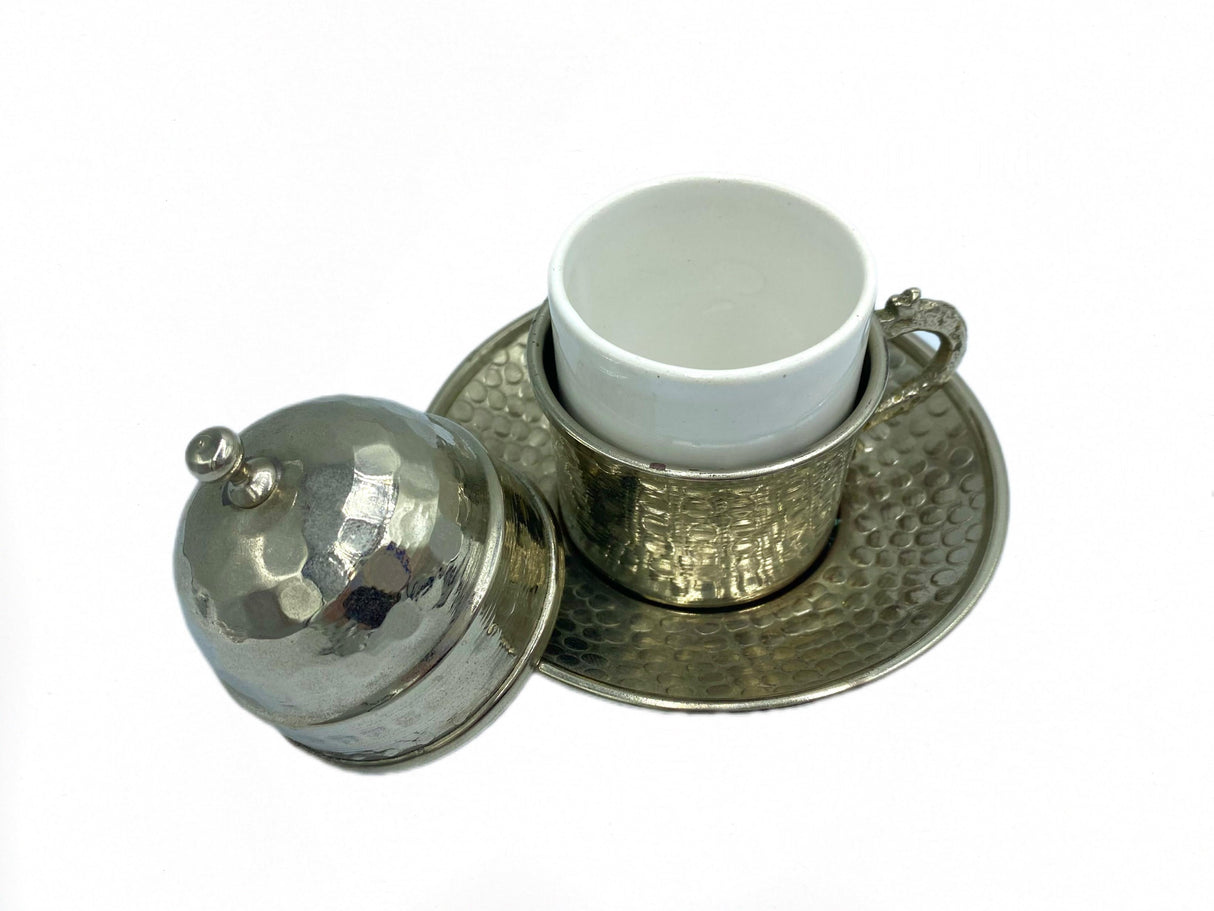 Lavina | Copper Turkish Coffee Cup with Lid Silver Color - TryAladdin