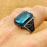 Aquamarine Stone Silver Ring - TryAladdin