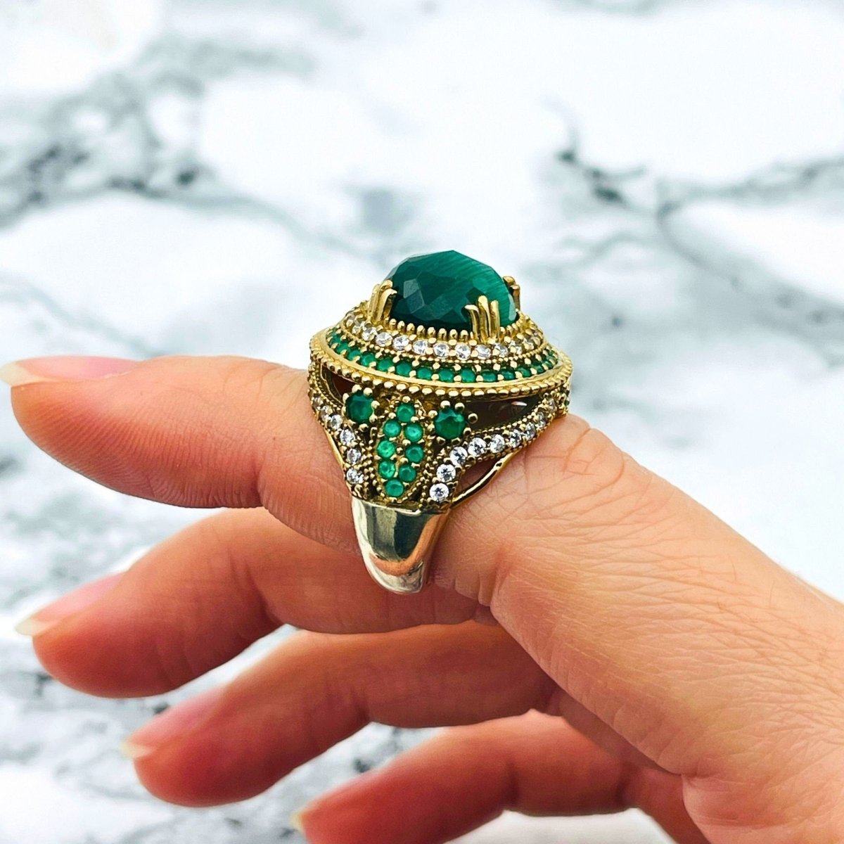 Istanbul Jewelry | Malachite Ottoman Style Silver Jewelry Set - TryAladdin