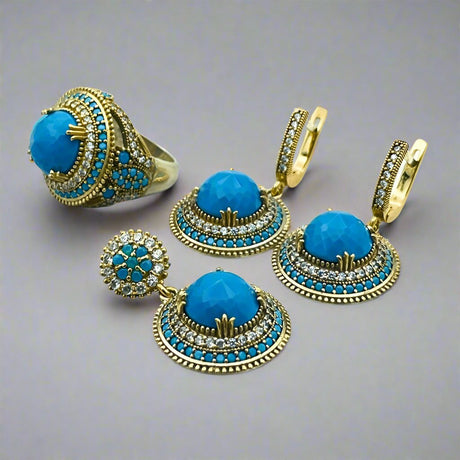 Istanbul Jewelry | Turquoise Ottoman Style Handmade Silver Set - TryAladdin