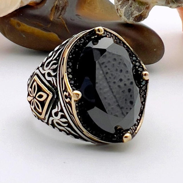 Black Onyx Oval Stone Men's Ring - TryAladdin