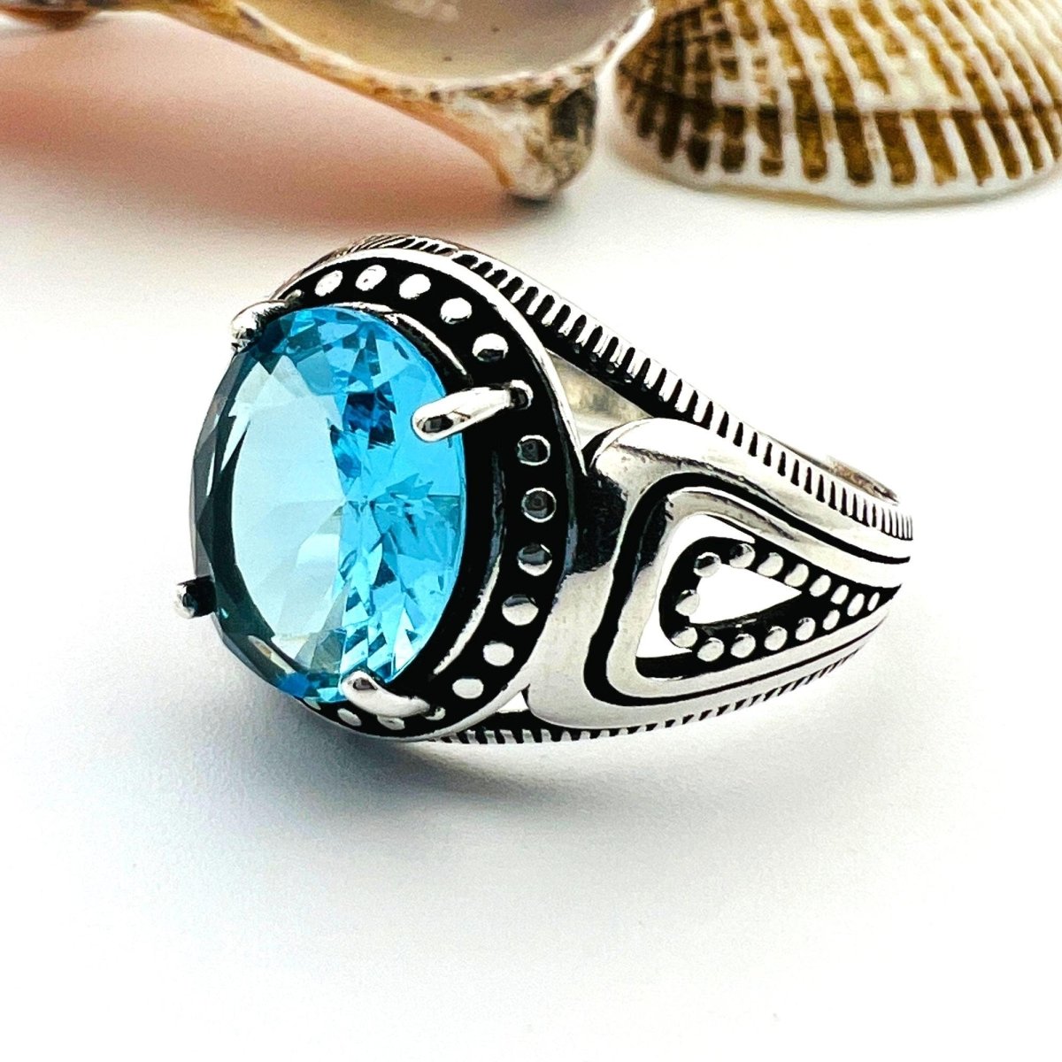 Blue Aquamarine Stone Men's Ring - TryAladdin