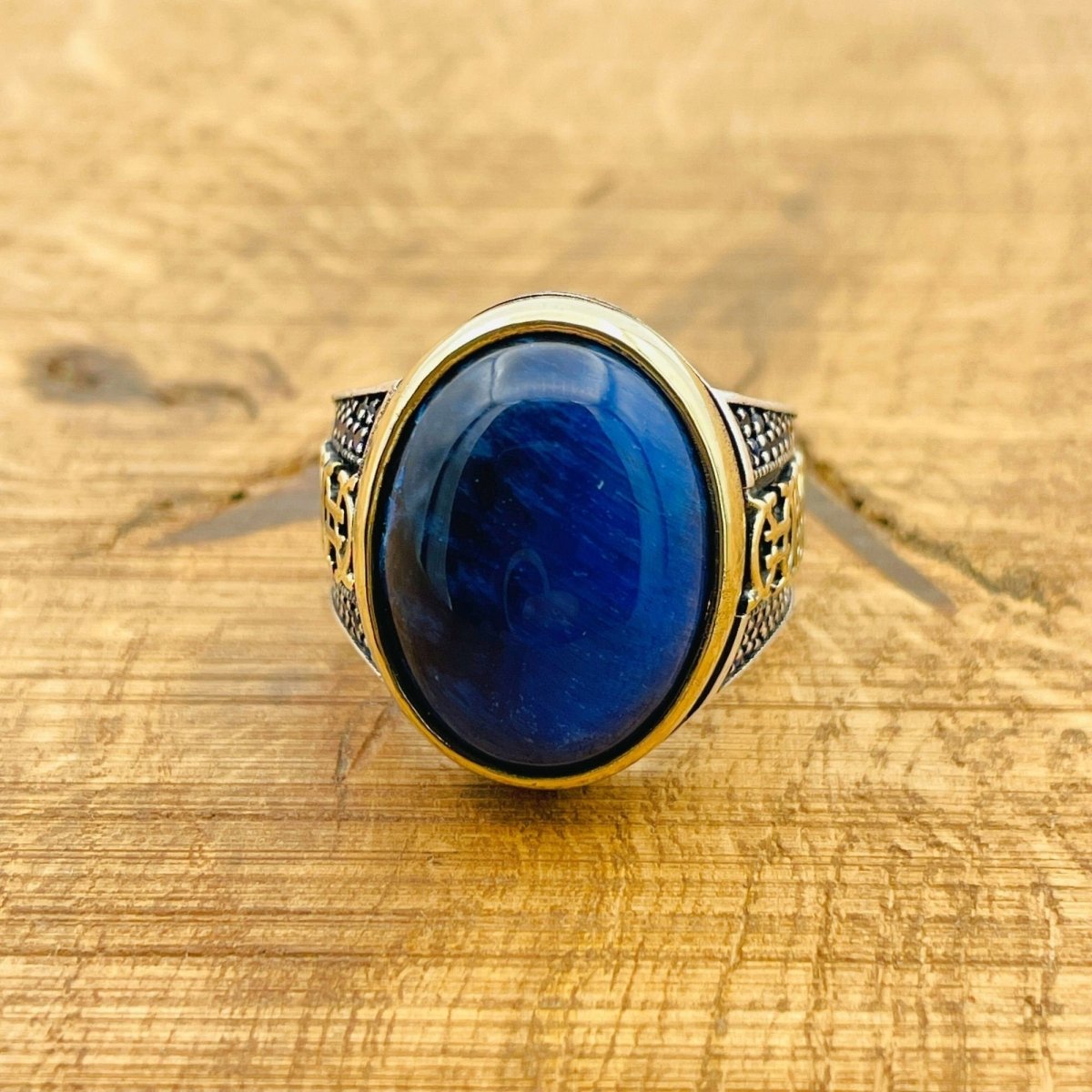 Blue Lapis Lazuli Signet Silver Ring - TryAladdin