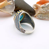 Blue Oval Aquamarine Stone Men's Ring - TryAladdin