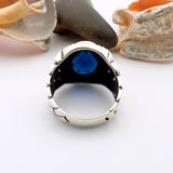 Blue Oval Sapphire Stone Men's Silver Ring - TryAladdin