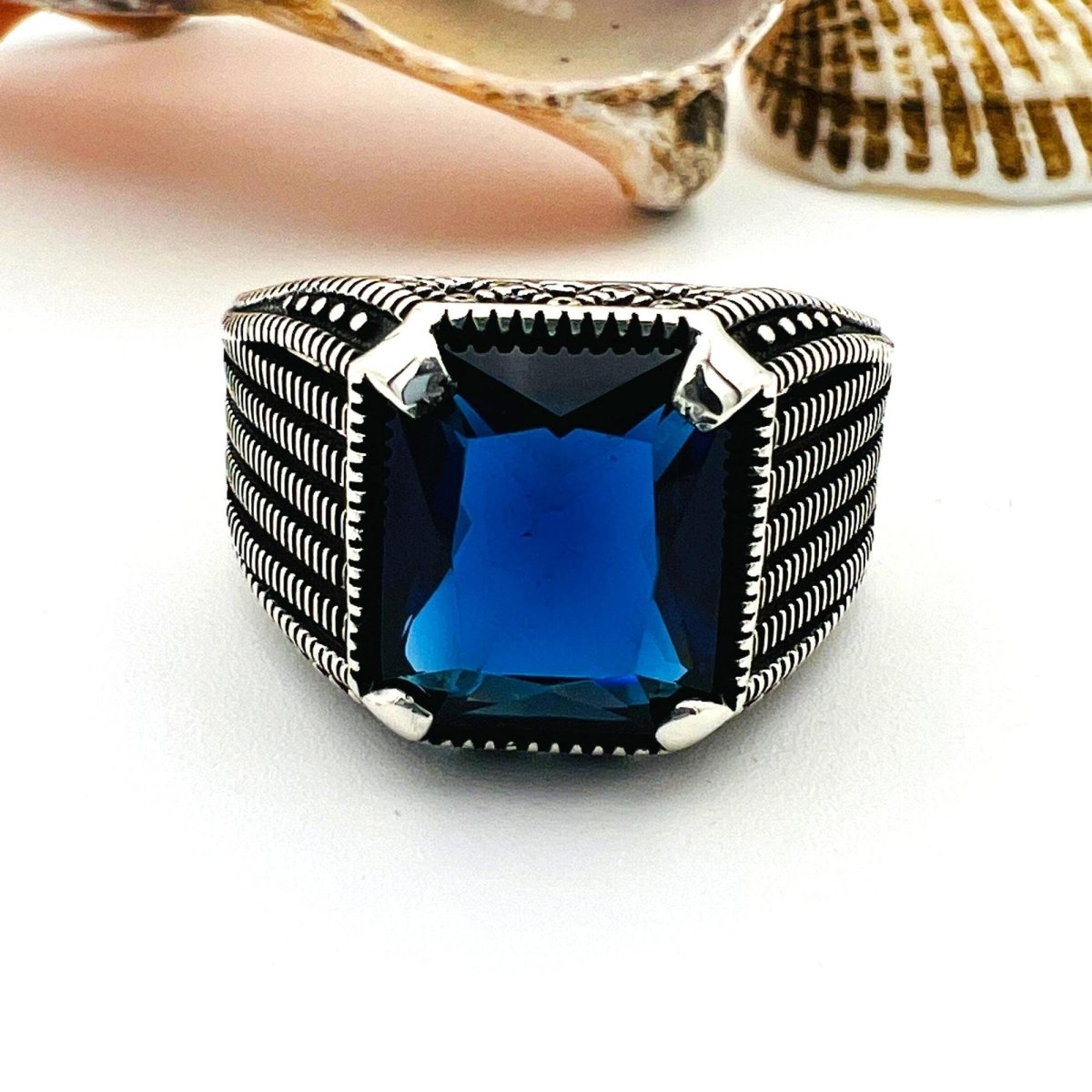 Blue Sapphire Squared Stone Men's Ring - TryAladdin