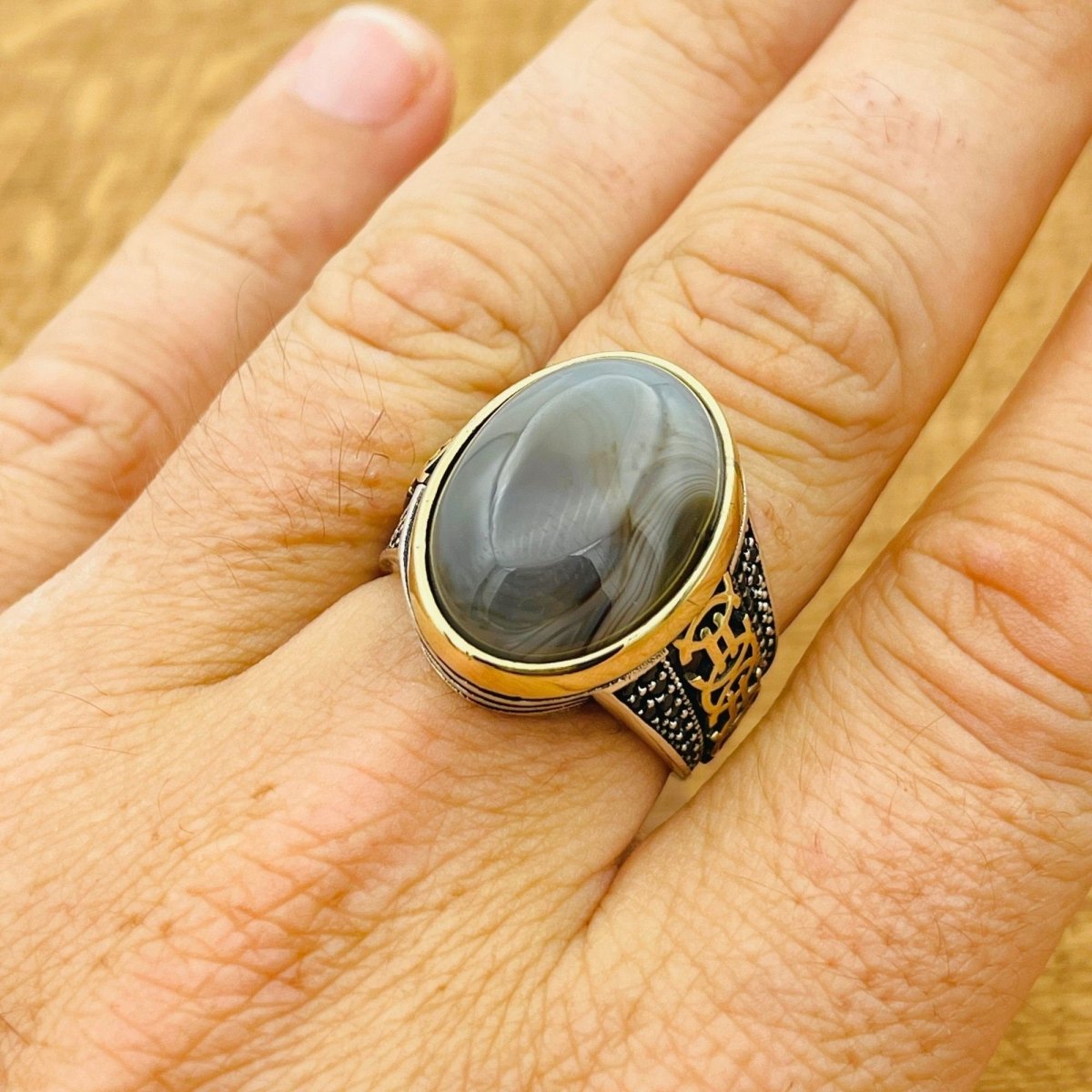 Brown Agate Silver Ring for Men - TryAladdin