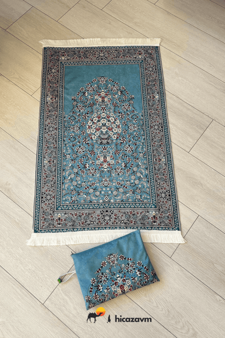 Carpet Pattern Prayer Rug with Bag (Light Blue) - TryAladdin