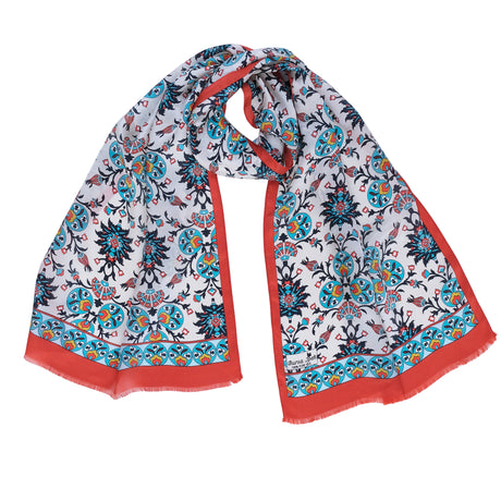 Cintemani Breathable Silk Scarf in Blood Red & Deep Sky Blue - TryAladdin