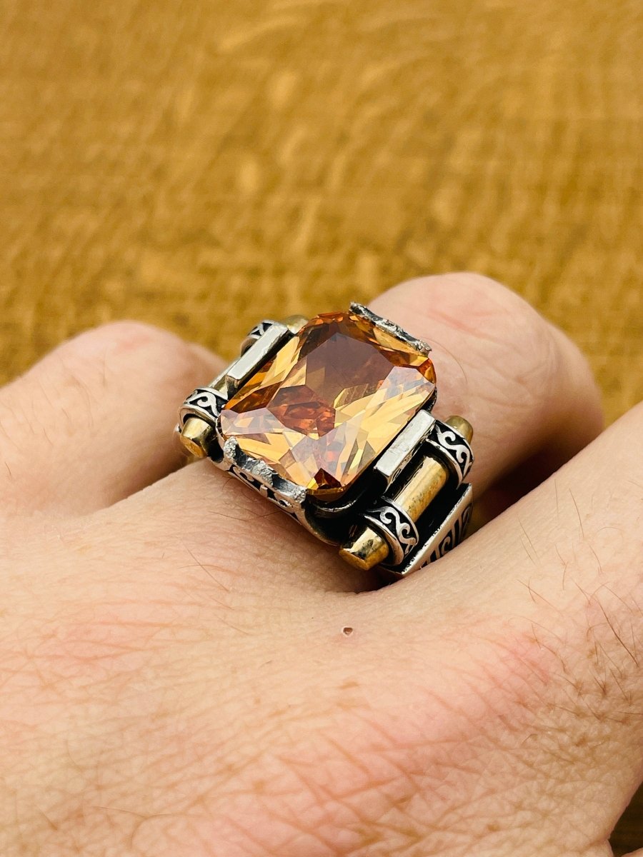 Citrine Silver Men's Ring - TryAladdin