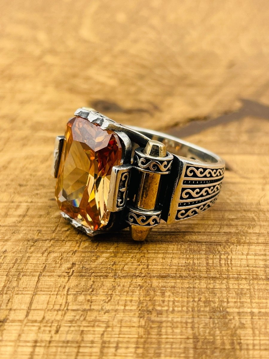 Citrine Silver Men's Ring - TryAladdin