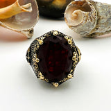 Dark Red Tourmaline Oval Stone Men's Ring - TryAladdin