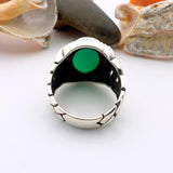 Green Oval Agate Stone Men's Silver Ring - TryAladdin