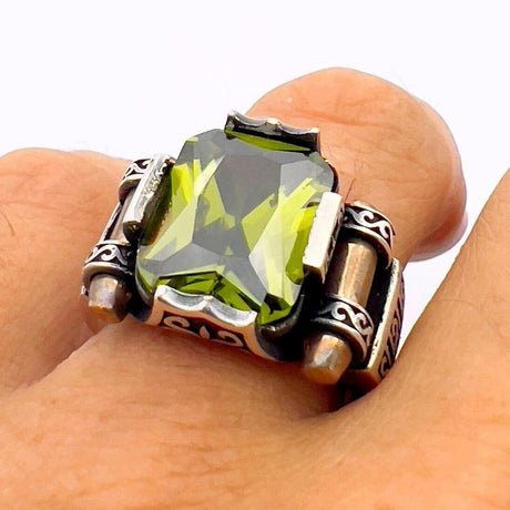 Green Peridot Silver Ring - TryAladdin