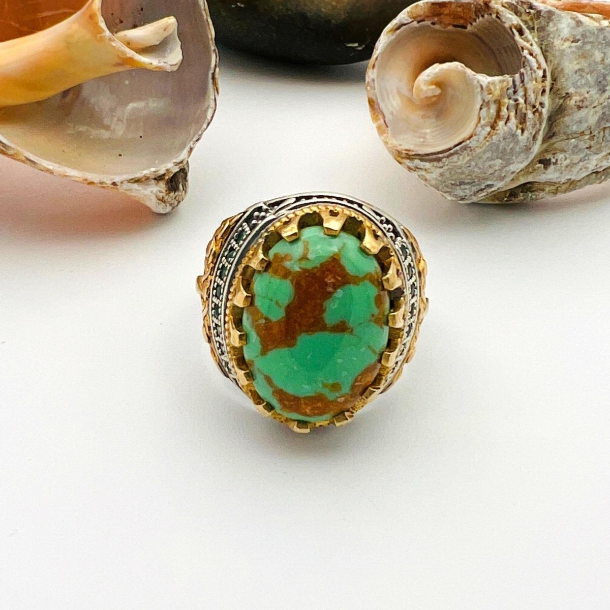 Green Turquoise Oval Stone Men's Ring - TryAladdin