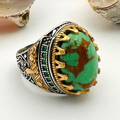 Green Turquoise Oval Stone Men's Ring - TryAladdin