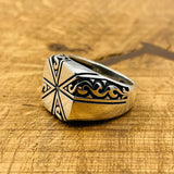 Hand Embroidered Square Model Men's Silver Ring - TryAladdin