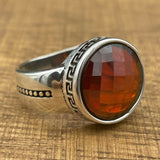 Handmade Minimalist Oval Red Zircon Silver Ring - TryAladdin