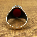 Handmade Silver Men's Oval Red Agate Ring - TryAladdin