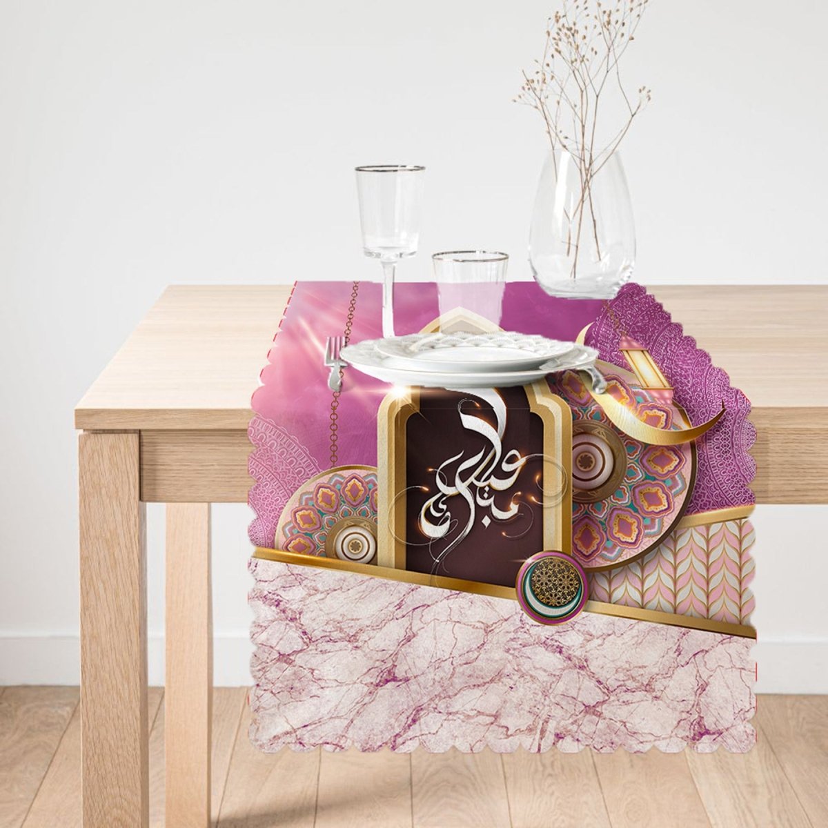 Mandala Design with Crescent Motif and Blessed Text Runner and Cushion Pillow Cover Set - TryAladdin