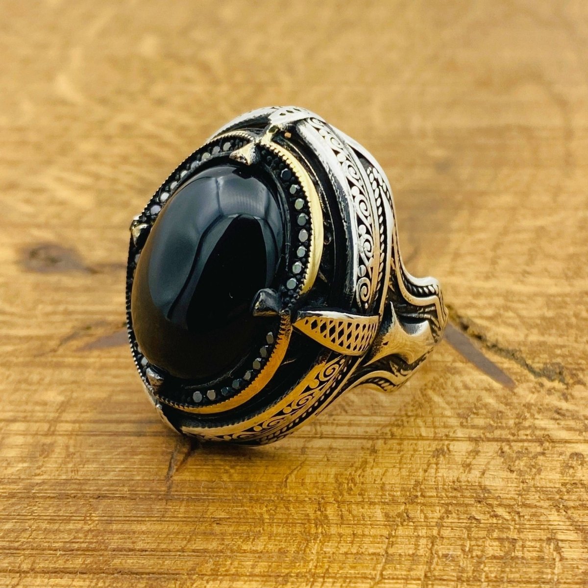 Men Black Onyx Silver Ring - TryAladdin