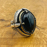 Men Black Onyx Silver Ring - TryAladdin