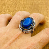 Men Blue Lapis Lazuli Silver Ring - TryAladdin