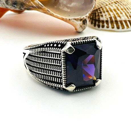 Men’s Amethyst Square Ring - TryAladdin