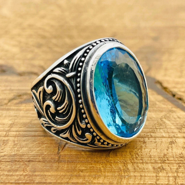 Men’s Aquamarine Oval Ring - TryAladdin