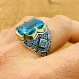 Men's Aquamarine Silver Ring - TryAladdin