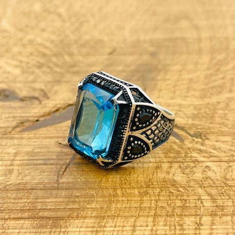 Men's Aquamarine Silver Ring - TryAladdin