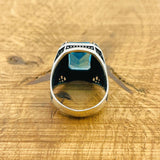 Men's Aquamarine Silver Ring - TryAladdin