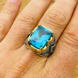 Men's Aquamarine Silver Ring - TryAladdin