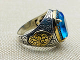 Men's Aquamarine Stone Blue 925 Sterling Silver Ring - TryAladdin