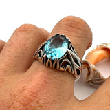 Men's Aquamarine Stone Blue 925 Sterling Silver Ring - TryAladdin