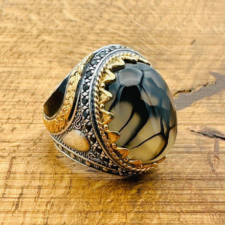 Men’s Black - Brown Agate Ring - TryAladdin