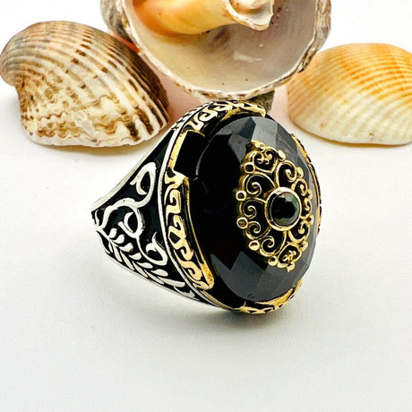 Men's Black Onyx Gemstone Silver Ring - TryAladdin