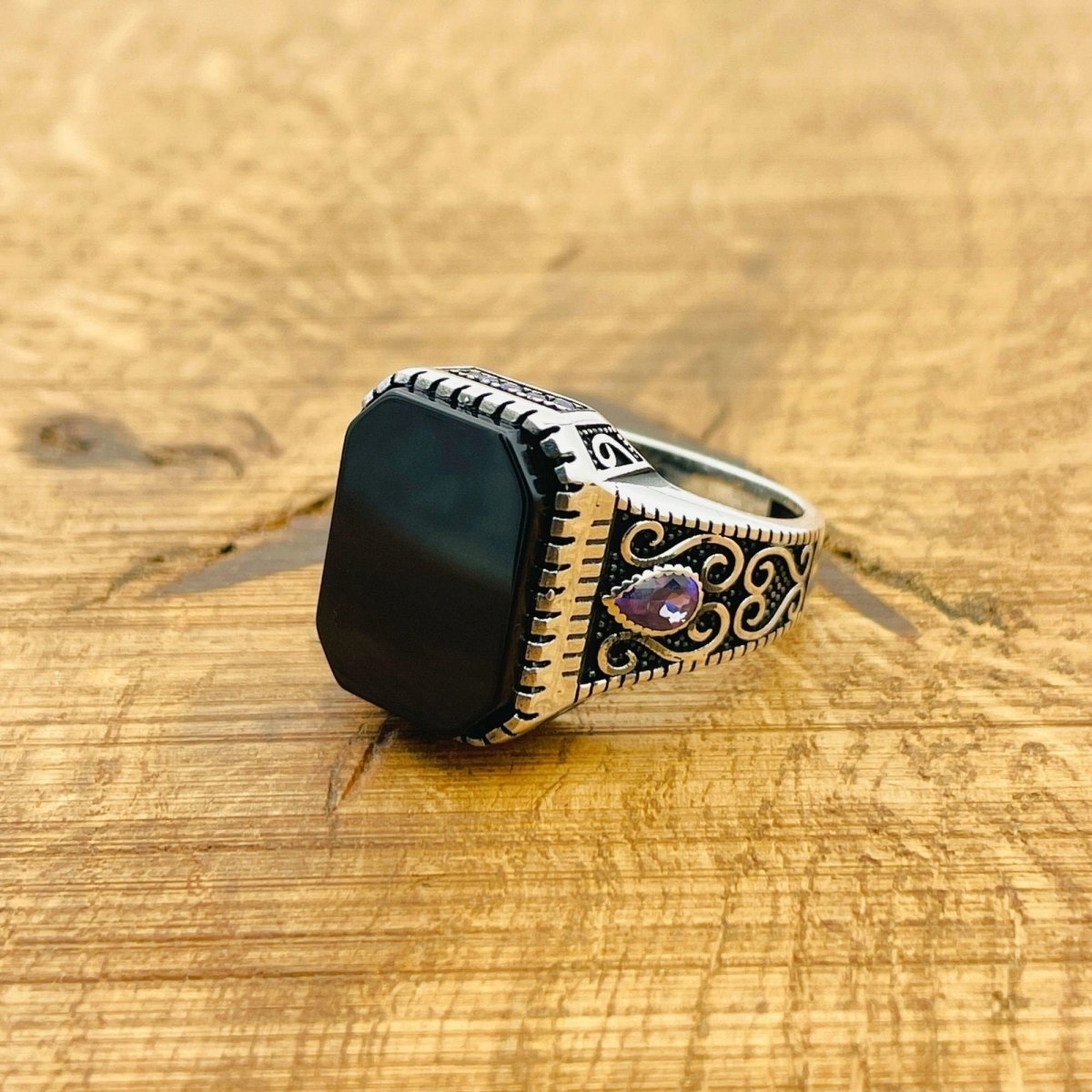 Men's Black Onyx Silver Ring - TryAladdin