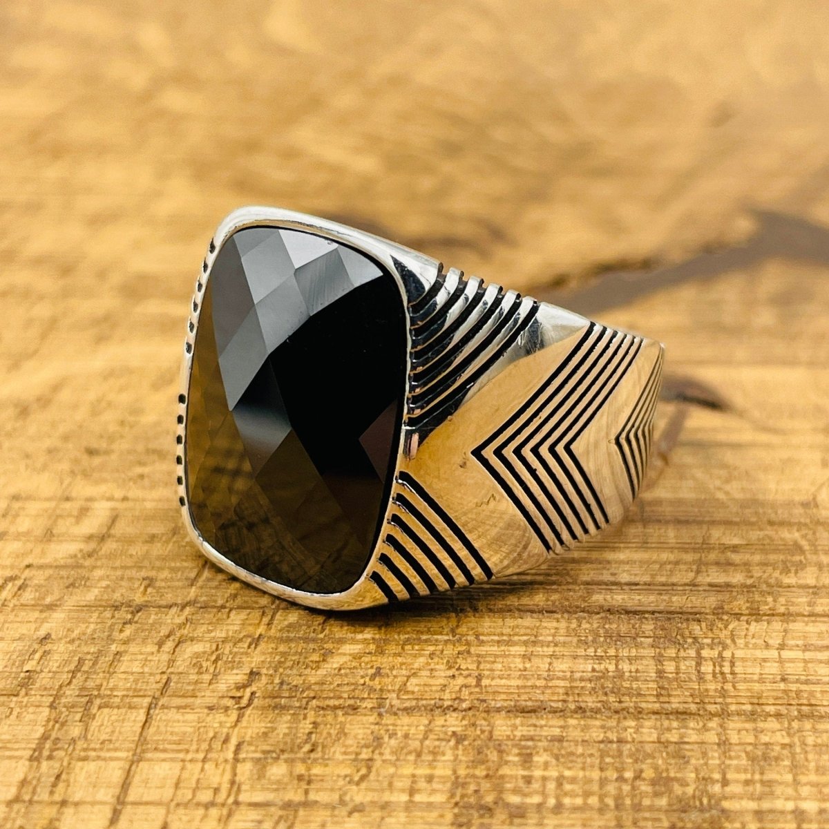 Men's Black Zircon Stone Silver Ring - TryAladdin