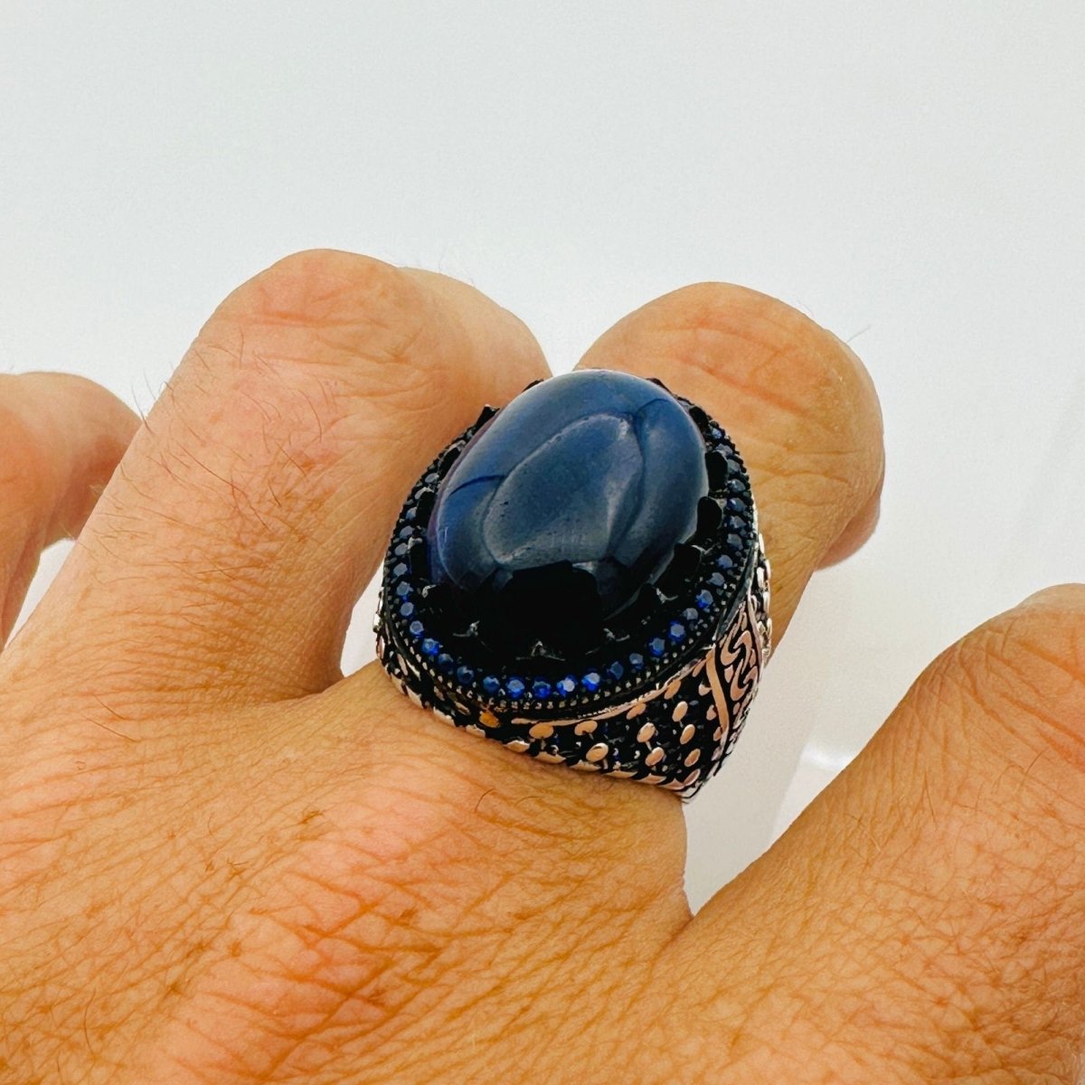 Men's Blue Lapis Lazuli Silver Ring - TryAladdin