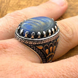 Men's Blue Lapis Lazuli Stone Silver Ring - TryAladdin