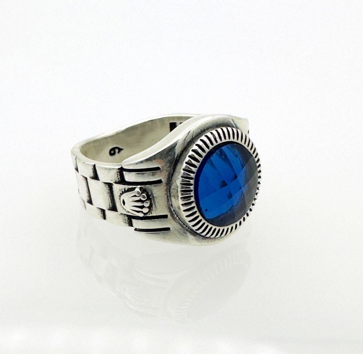 Men's Blue Sapphire Silver Ring - TryAladdin