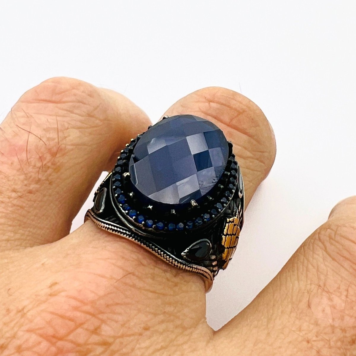 Men's Blue Sapphire Silver Ring - TryAladdin