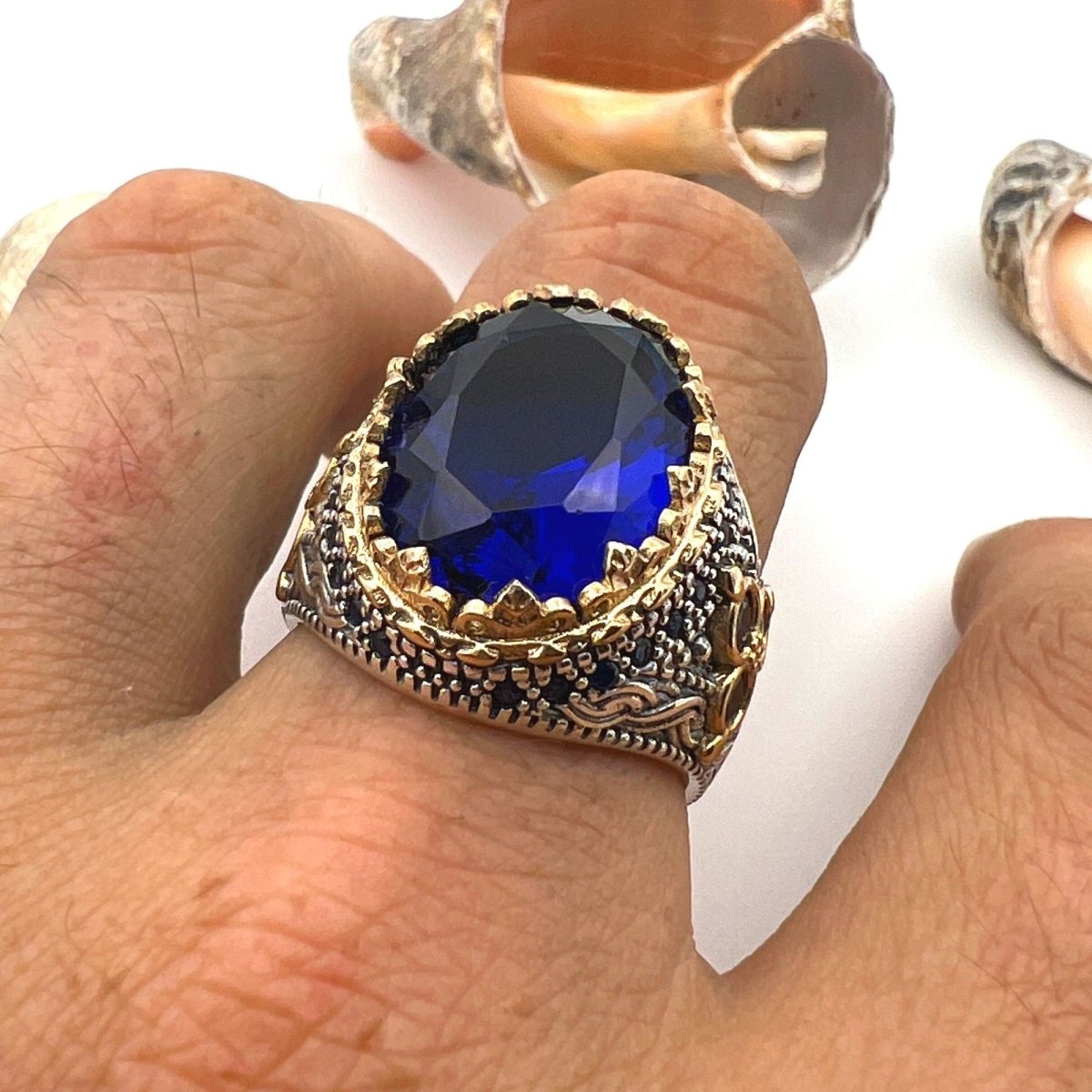 Men's Blue Sapphire Stone 925 Sterling Silver Ring - TryAladdin