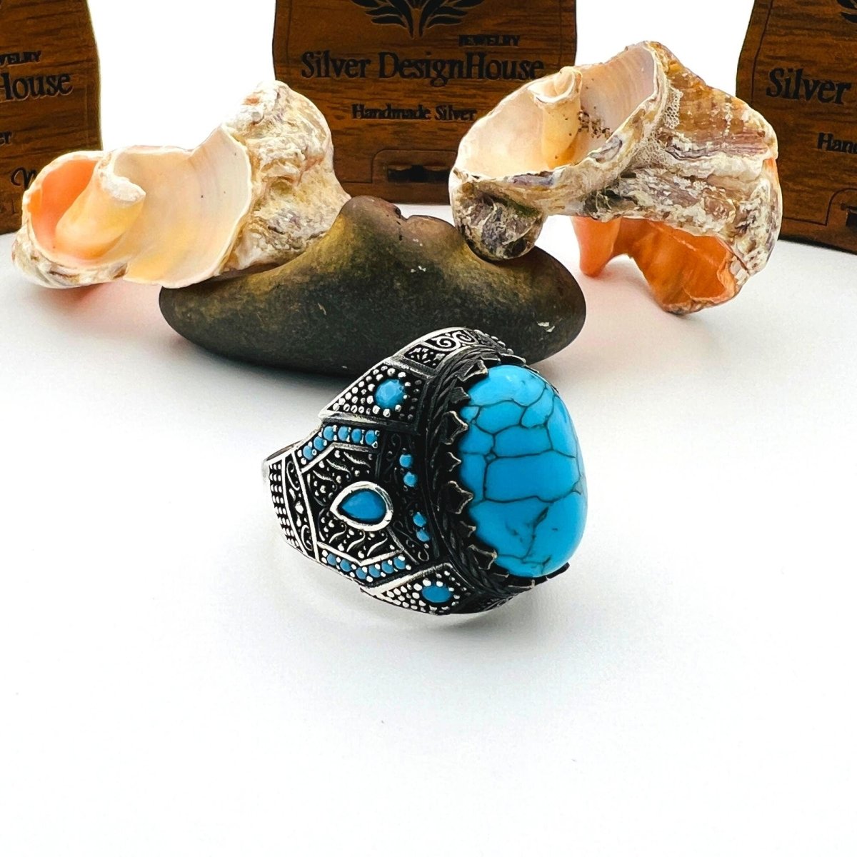 Men's Blue Topaz Turquoise Ring - TryAladdin