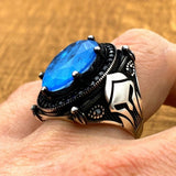 Men's Blue Tourmaline Stone Silver Ring - TryAladdin