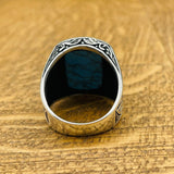 Men's Blue Turquoise Stone Silver Ring - TryAladdin