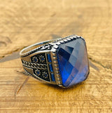 Men's Blue Zircon Silver Ring - TryAladdin