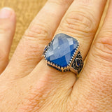 Men’s Blue Zircon Square Ring - TryAladdin